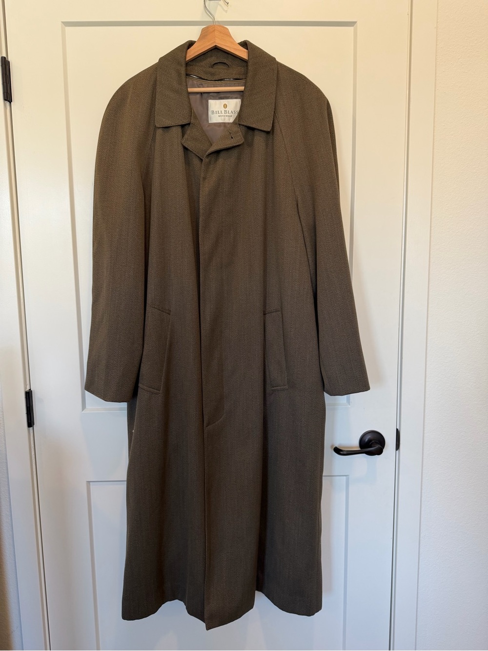 Vtg 90s Bill Blass olive green overcoat trench 100% wool preppy academia sz 42L